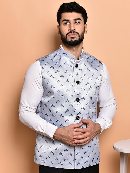 men printed mandarin neck nehru jacket - 21786307 - Standard Image - 0