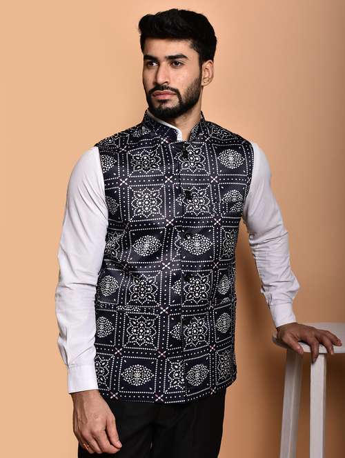 men mandarin neck printed nehru jacket - 21786311 -  Standard Image - 0
