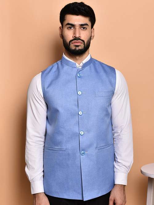 men solid mandarin neck regular fit nehru jacket - 21786315 -  Standard Image - 0