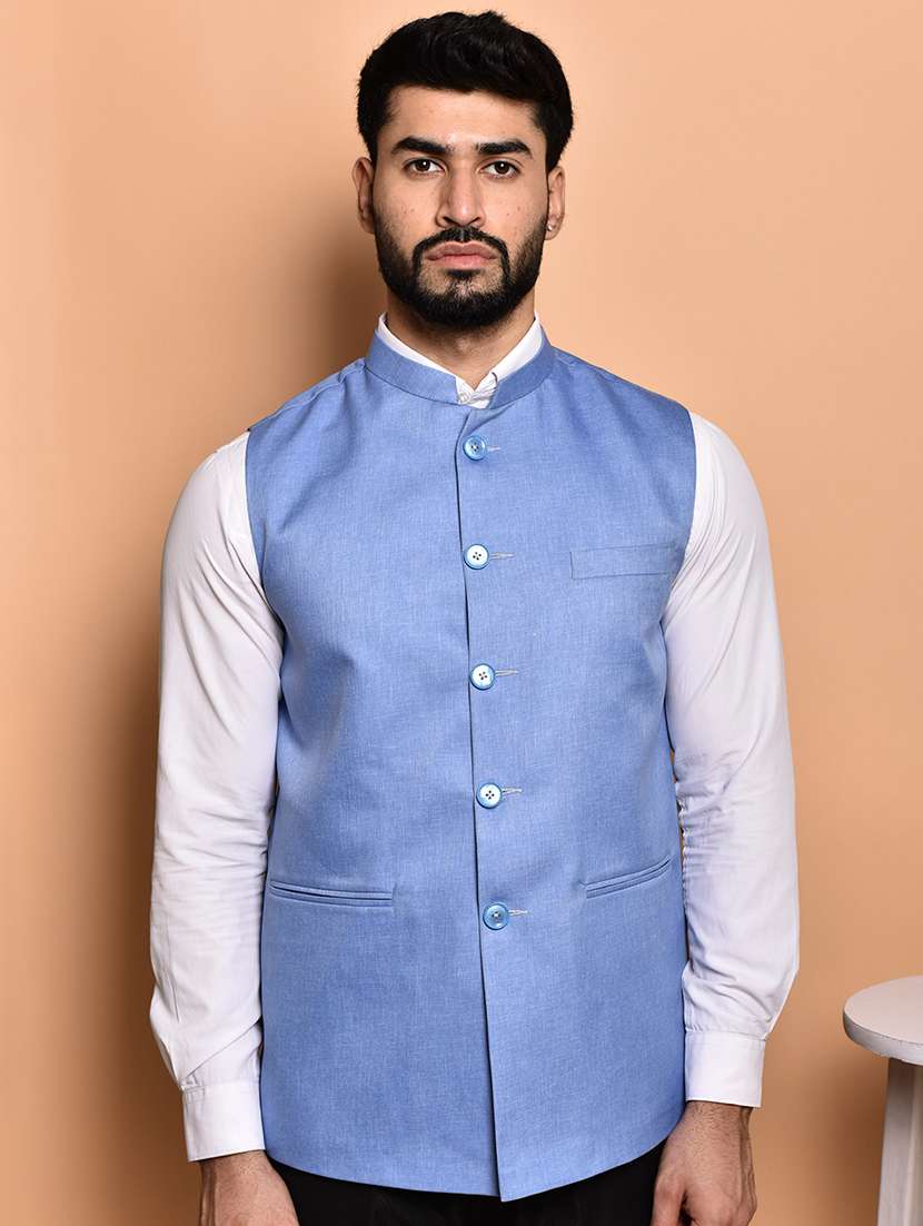 men solid mandarin neck regular fit nehru jacket - 21786315 -  Zoom Image - 0