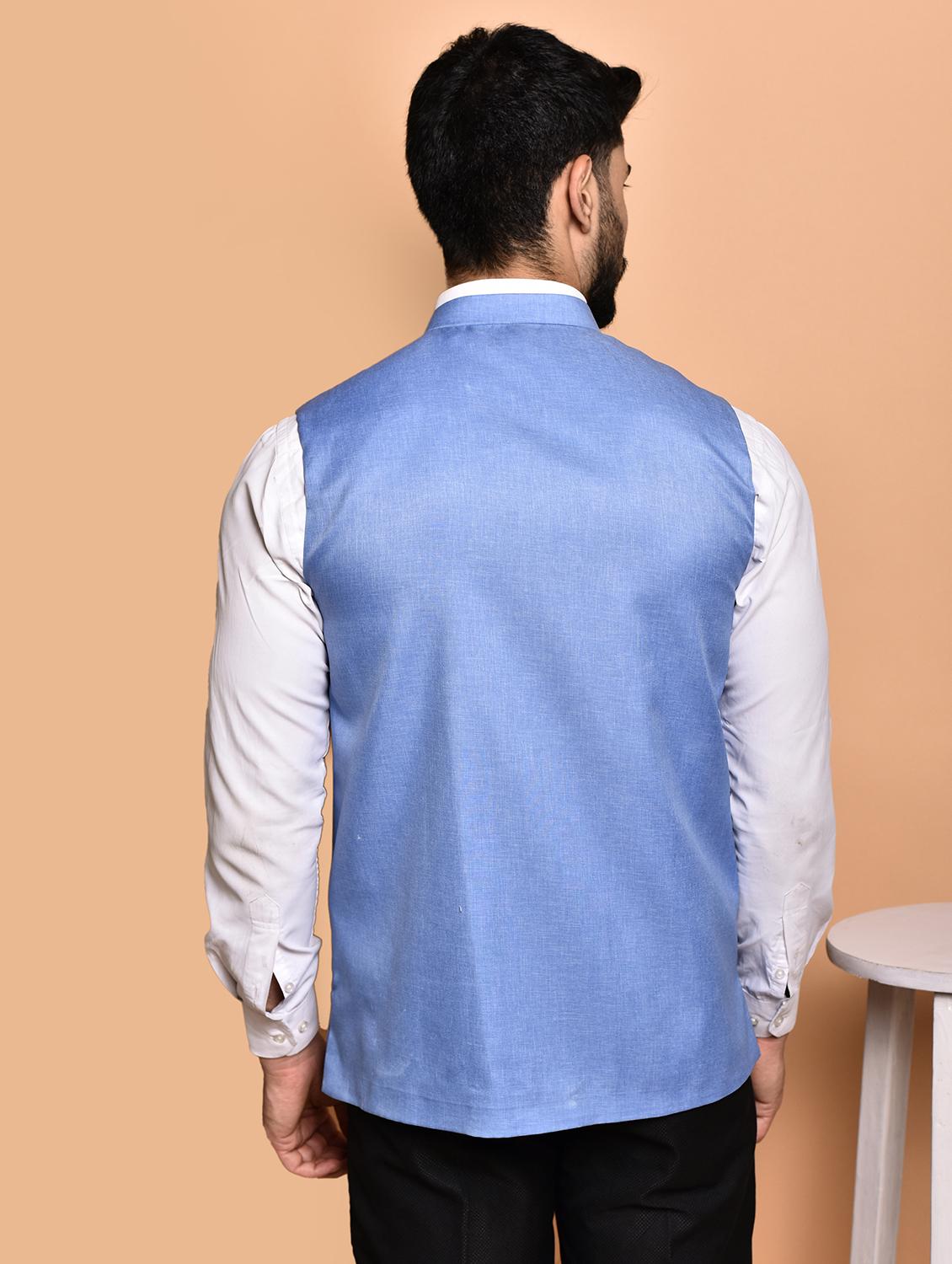 men solid mandarin neck regular fit nehru jacket - 21786315 - Standard Image - 2