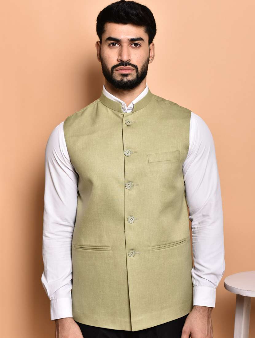 men solid mandarin neck regular fit nehru jacket - 21786316 - Zoom Image - 0