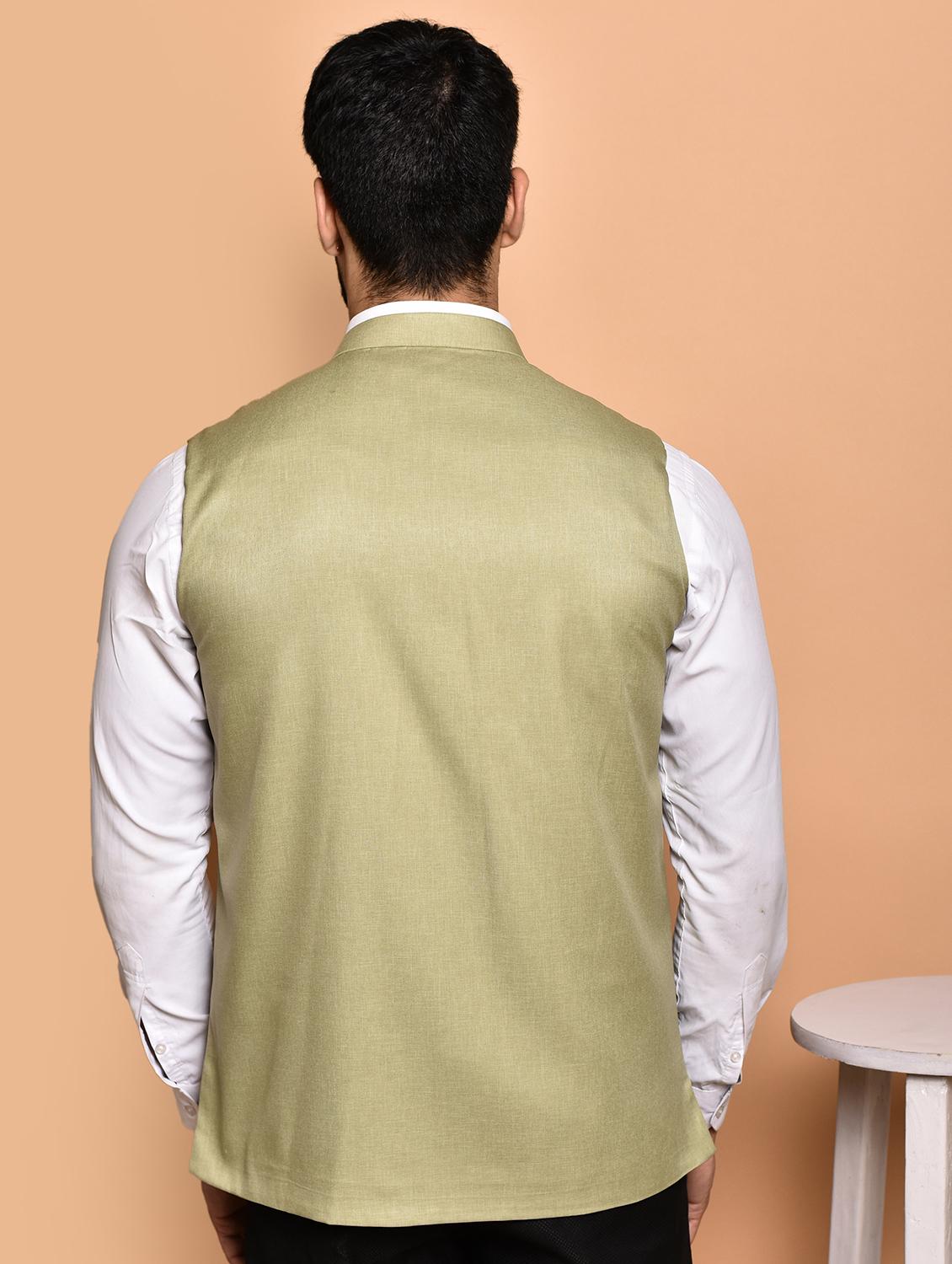 men solid mandarin neck regular fit nehru jacket - 21786316 - Standard Image - 2
