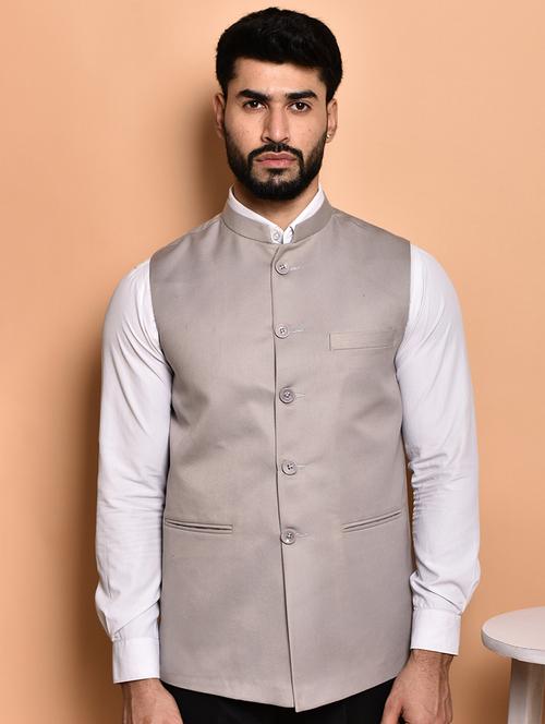 men solid mandarin neck regular fit nehru jacket - 21786319 -  Standard Image - 0