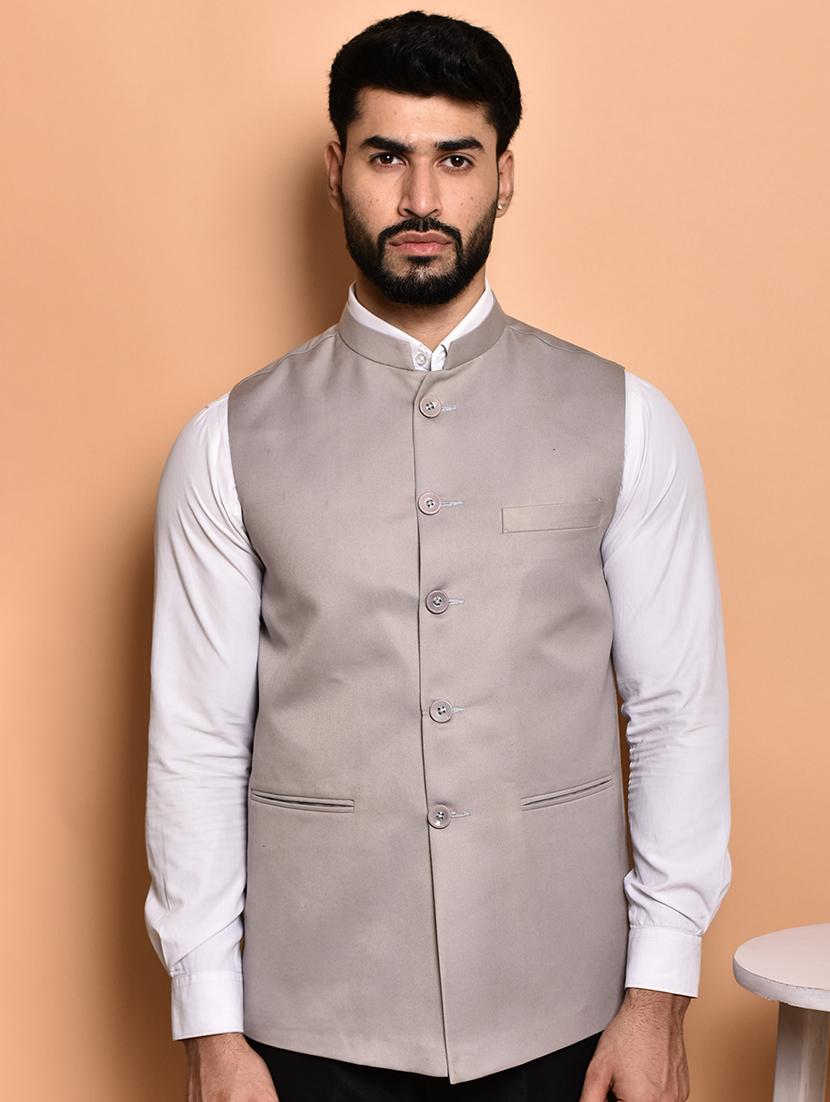 men solid mandarin neck regular fit nehru jacket - 21786319 -  Zoom Image - 0