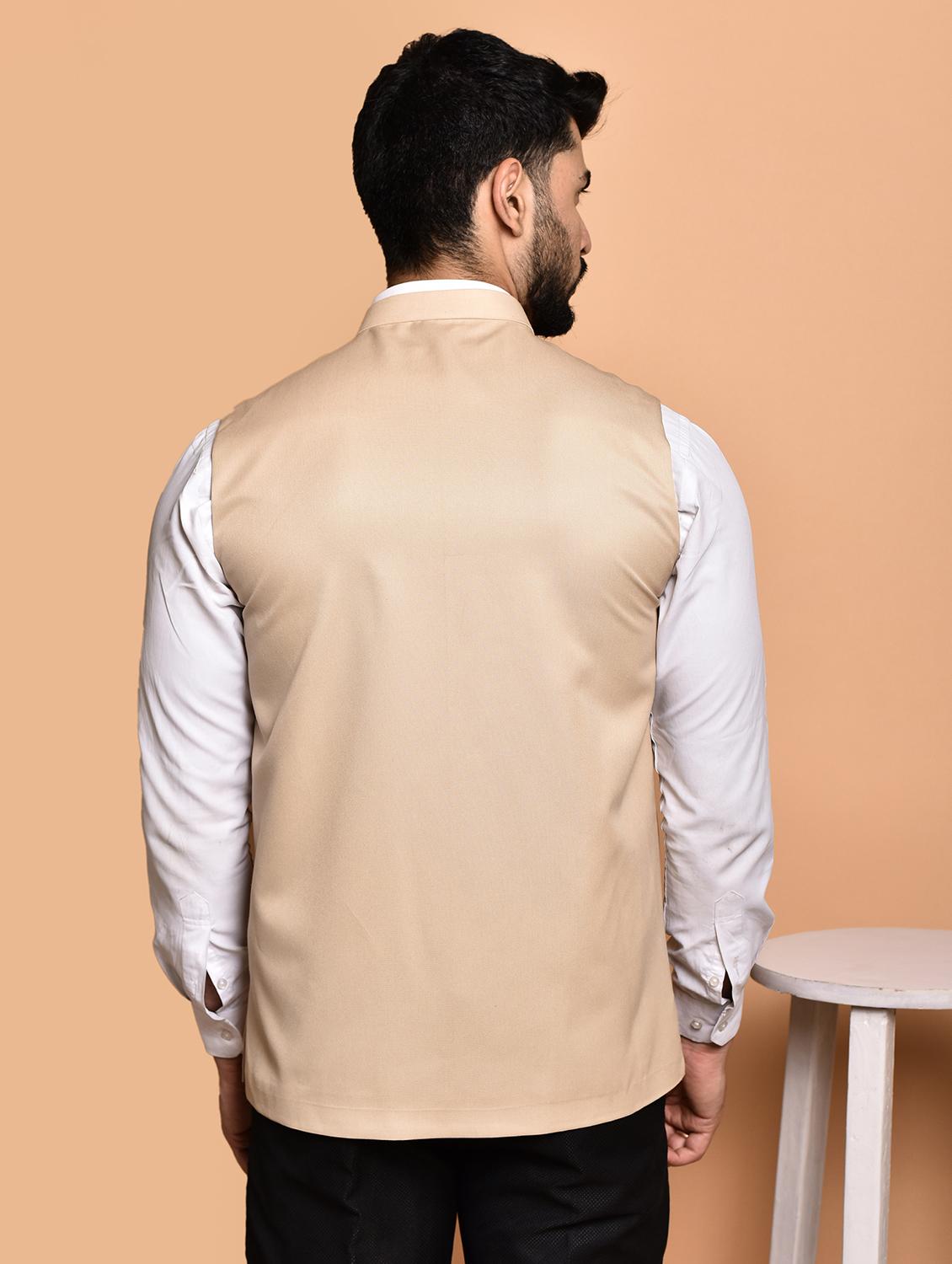 men solid mandarin neck regular fit nehru jacket - 21786322 - Standard Image - 2