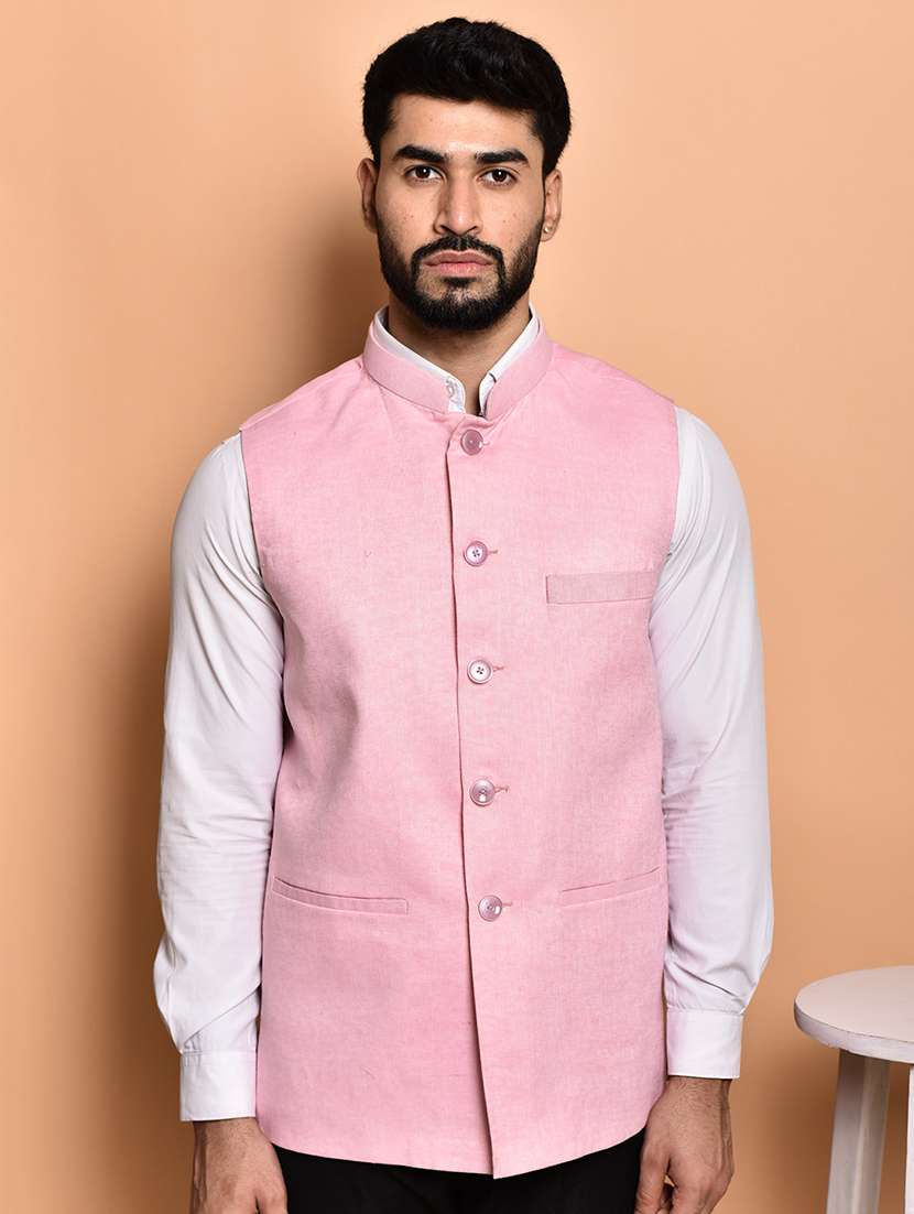 men solid mandarin neck regular fit nehru jacket - 21786324 - Zoom Image - 0
