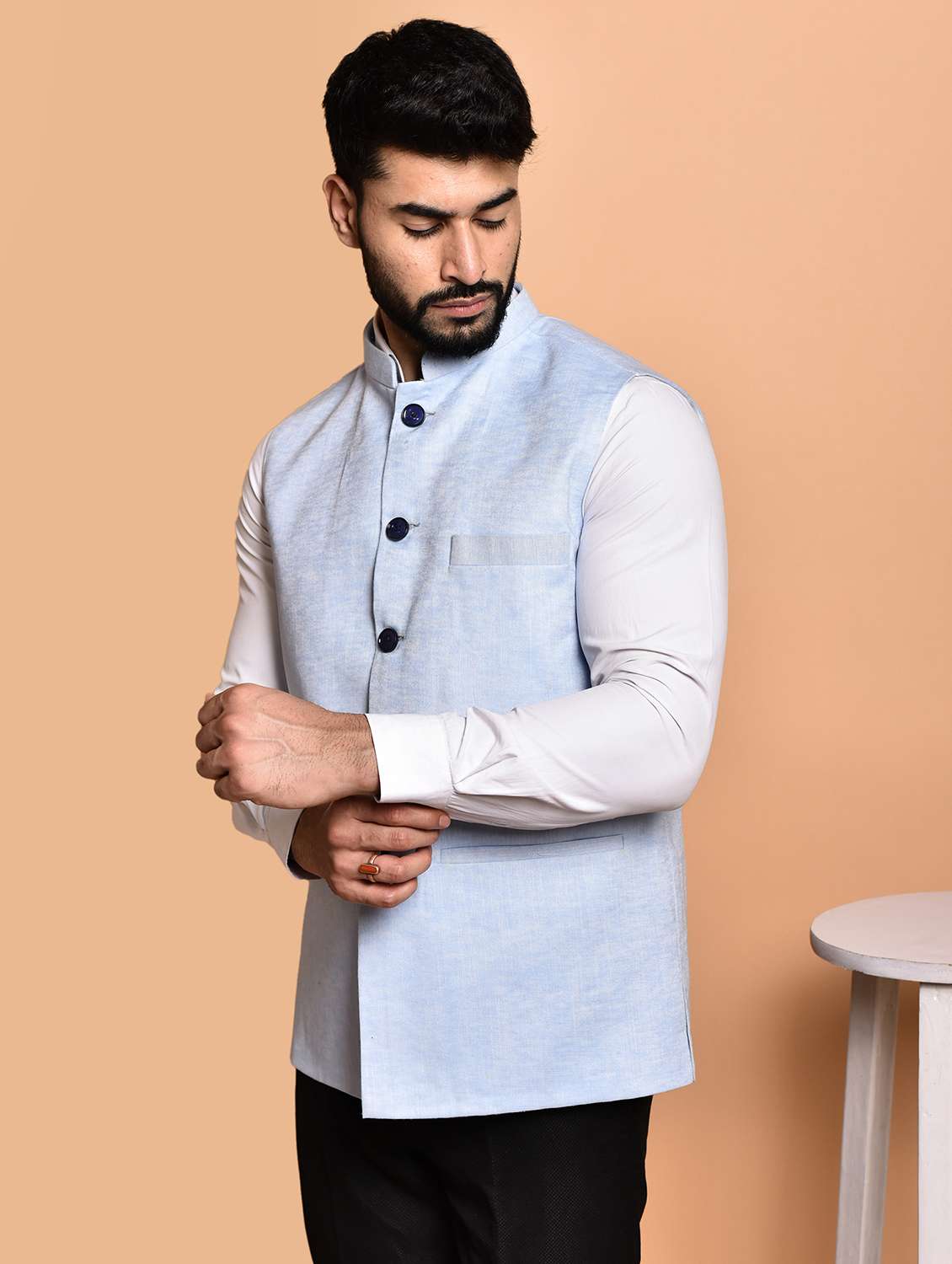 men solid mandarin neck regular fit nehru jacket - 21786325 -  Standard Image - 2