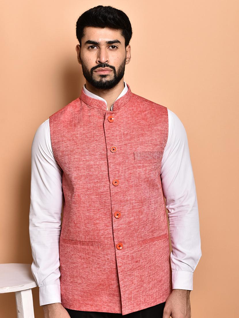 men solid mandarin neck regular fit nehru jacket - 21786326 - Zoom Image - 0
