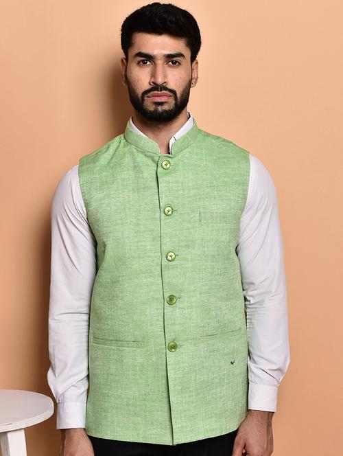 men solid mandarin neck regular fit nehru jacket - 21786328 - Standard Image - 0