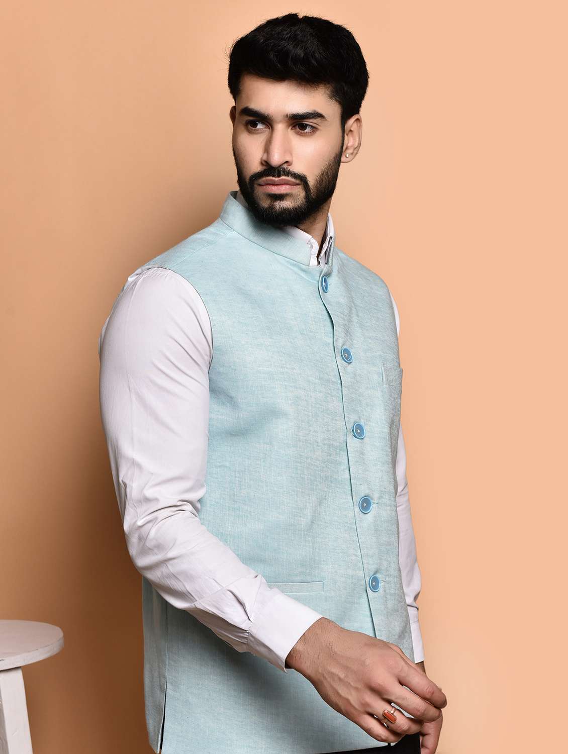 men solid mandarin neck regular fit nehru jacket - 21786329 -  Standard Image - 2