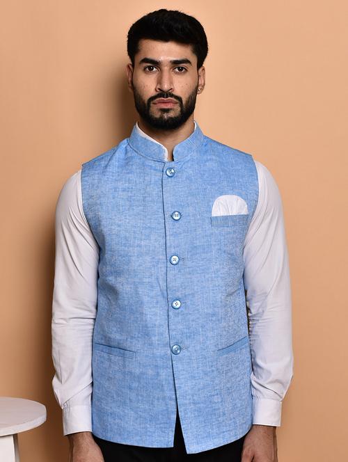men solid mandarin neck regular fit nehru jacket - 21786334 - Standard Image - 0