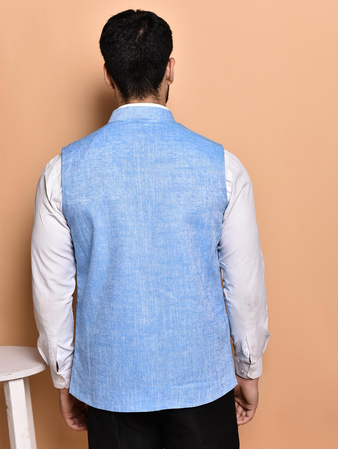 men solid mandarin neck regular fit nehru jacket - 21786334 - Standard Image - 2