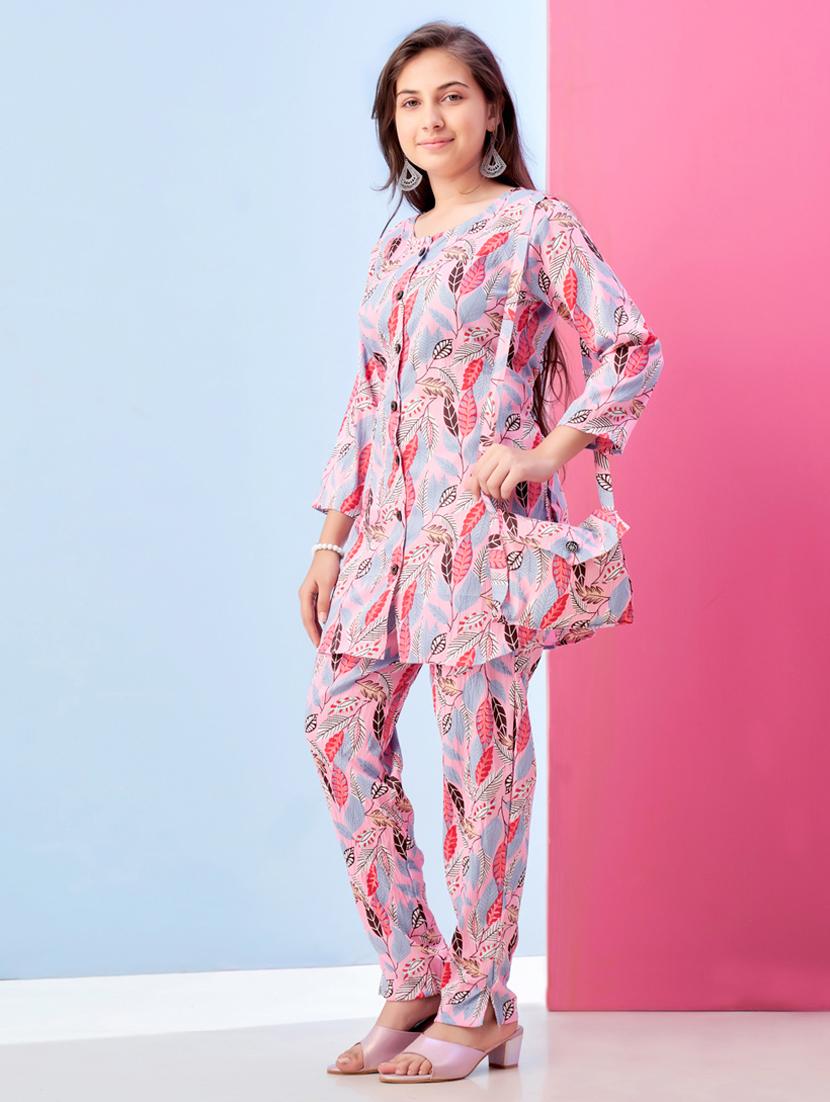 girls printed round neck co-ords set - 21786414 - Standard Image - 2