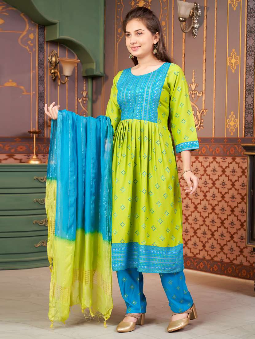 girls three quarter sleeve kurta pant with dupatta set - 21786425 -  Standard Image - 2