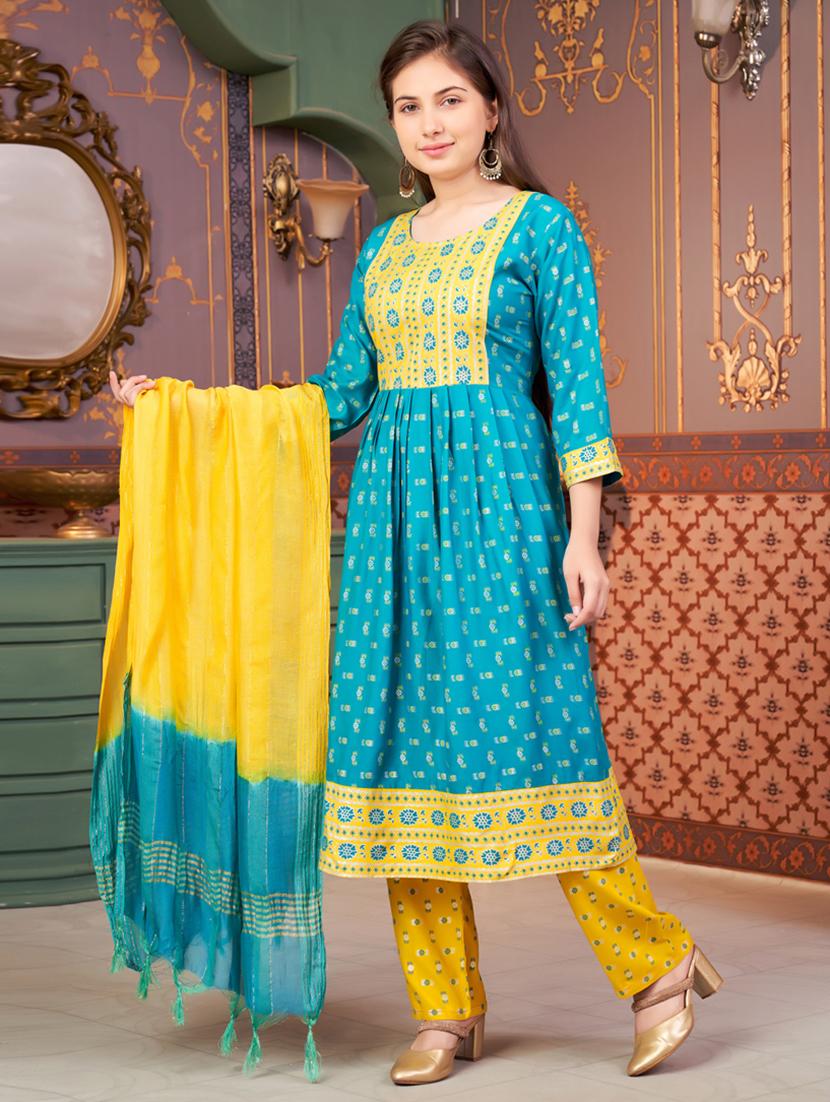 girls three quarter sleeve kurta pant with dupatta set - 21786429 - Standard Image - 2