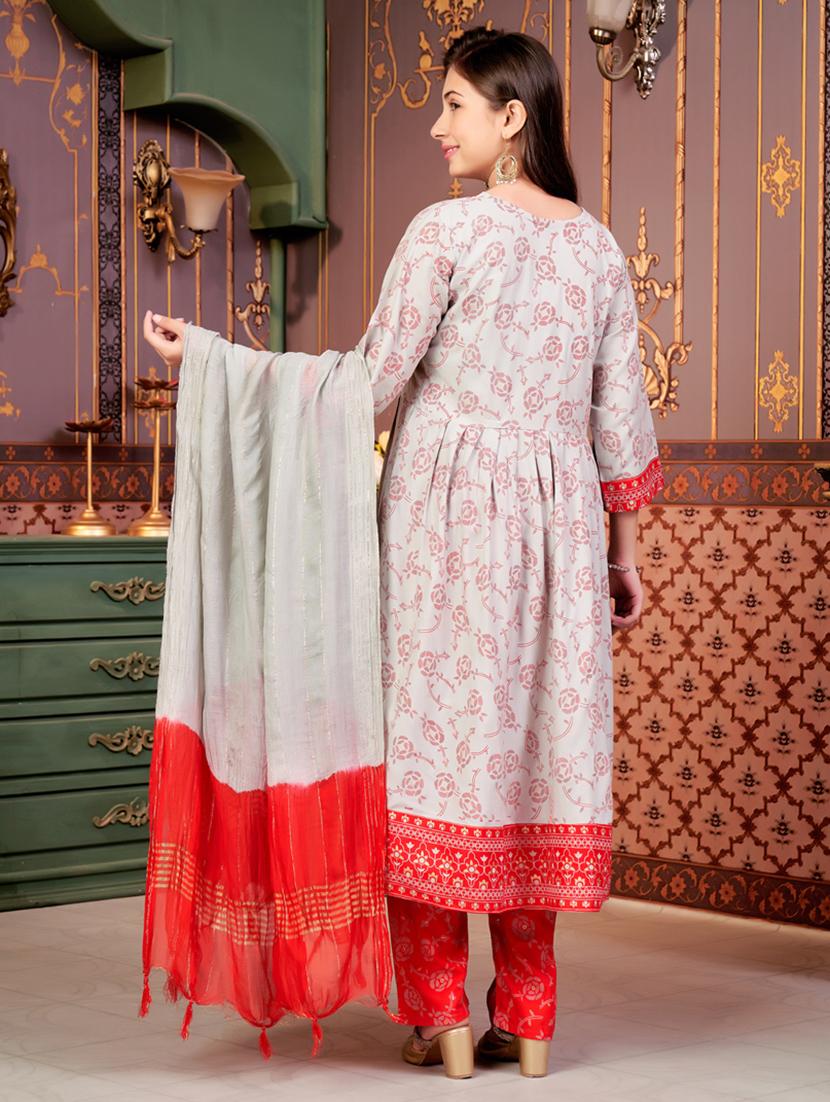 girls three quarter sleeve kurta pant with dupatta set - 21786431 - Standard Image - 2