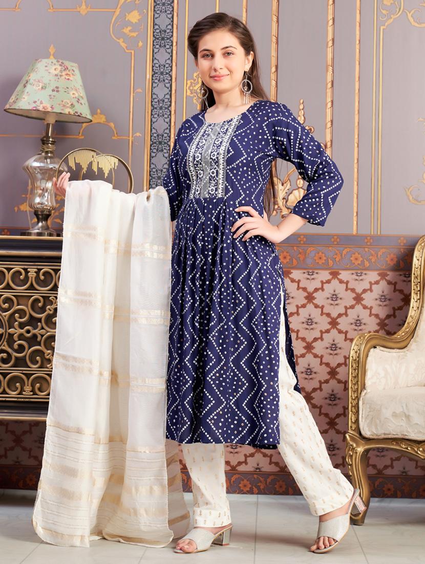 girls three quarter sleeve kurta pant with dupatta set - 21786441 - Standard Image - 2