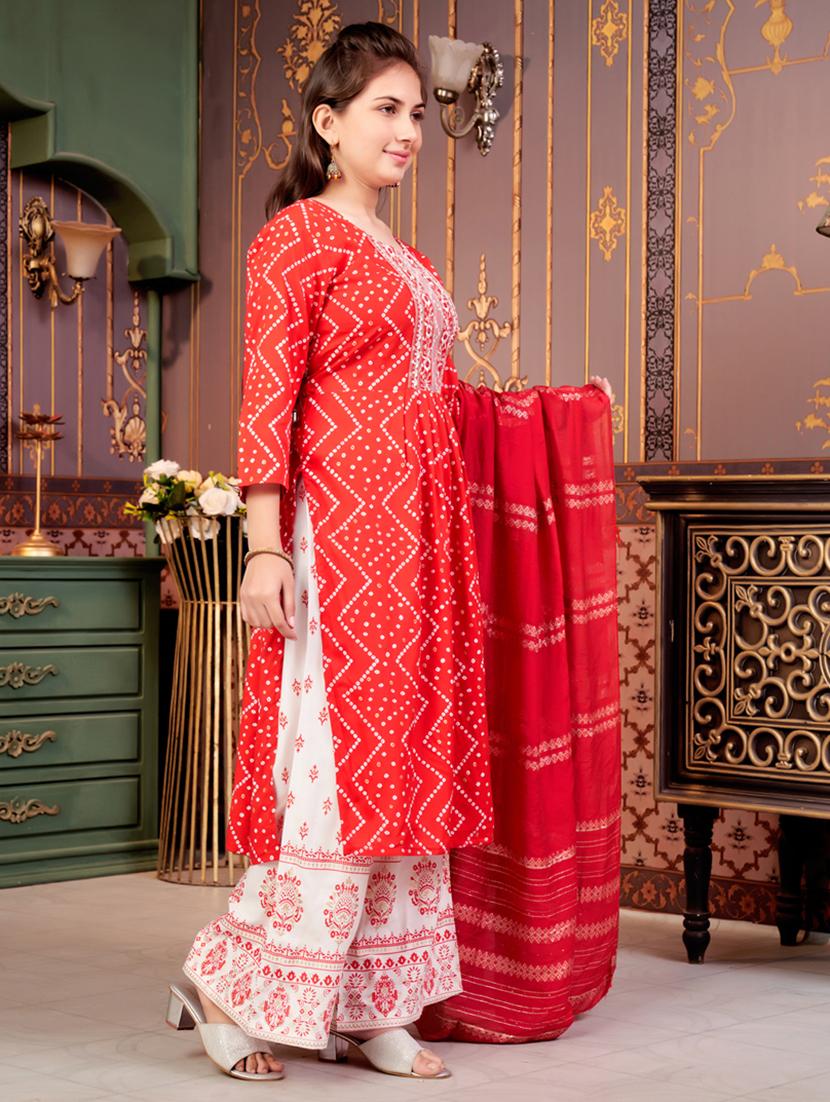 girls three quarter sleeve kurta palazzo with dupatta set - 21786442 - Standard Image - 2