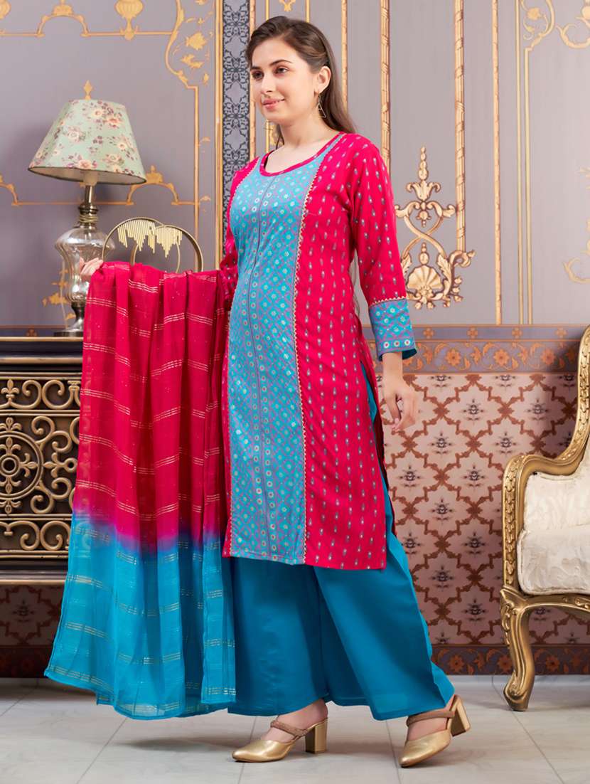 girls printed kurta and palazzo with dupatta - 21786448 - Standard Image - 2