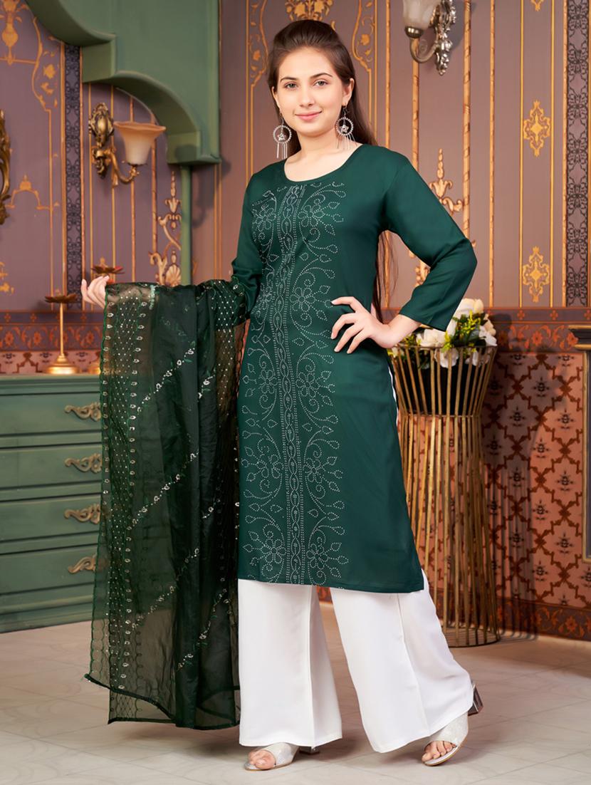 girls printed kurta and palazzo with dupatta - 21786452 - Standard Image - 2