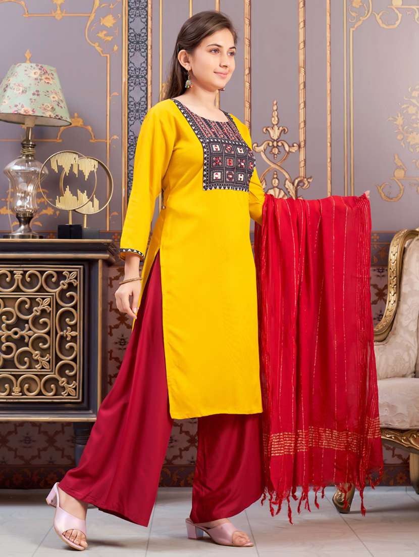 girls printed kurta and palazzo with dupatta - 21786456 -  Standard Image - 2