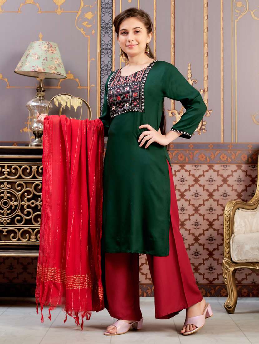 girls printed kurta and palazzo with dupatta - 21786457 - Standard Image - 2