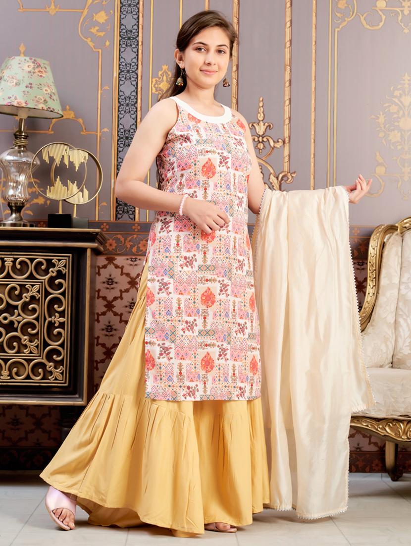 girls printed kurta and sharara with dupatta - 21786461 - Standard Image - 2