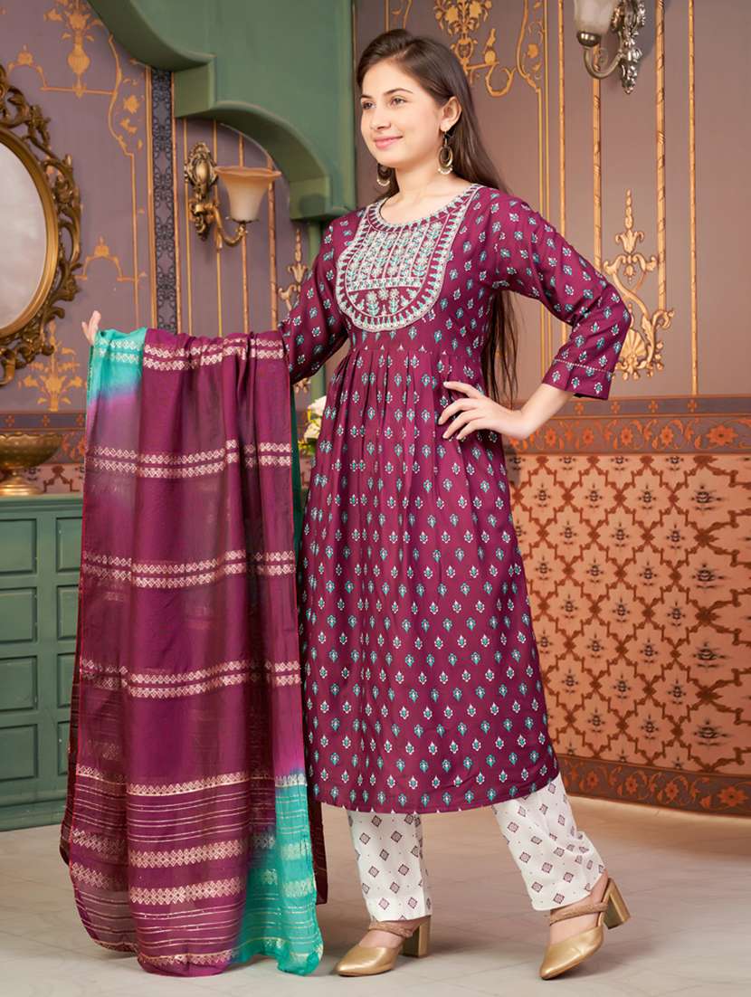 girls printed kurta and palazzo with dupatta - 21786465 -  Standard Image - 2