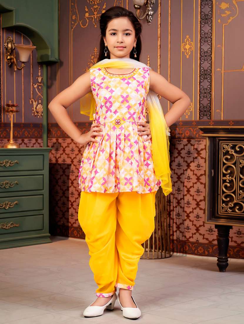 girls printed kurta and salwar with dupatta
