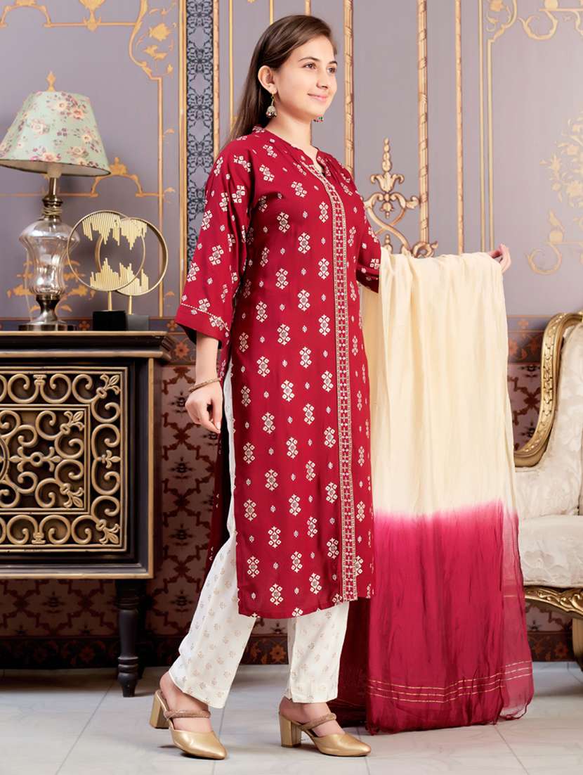 girls printed kurta and pant with dupatta - 21786470 -  Standard Image - 2