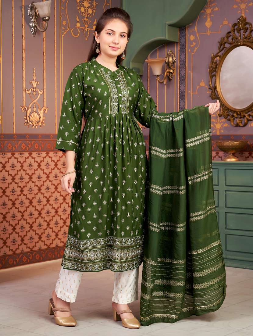 girls printed kurta and pant with dupatta - 21786473 -  Standard Image - 2