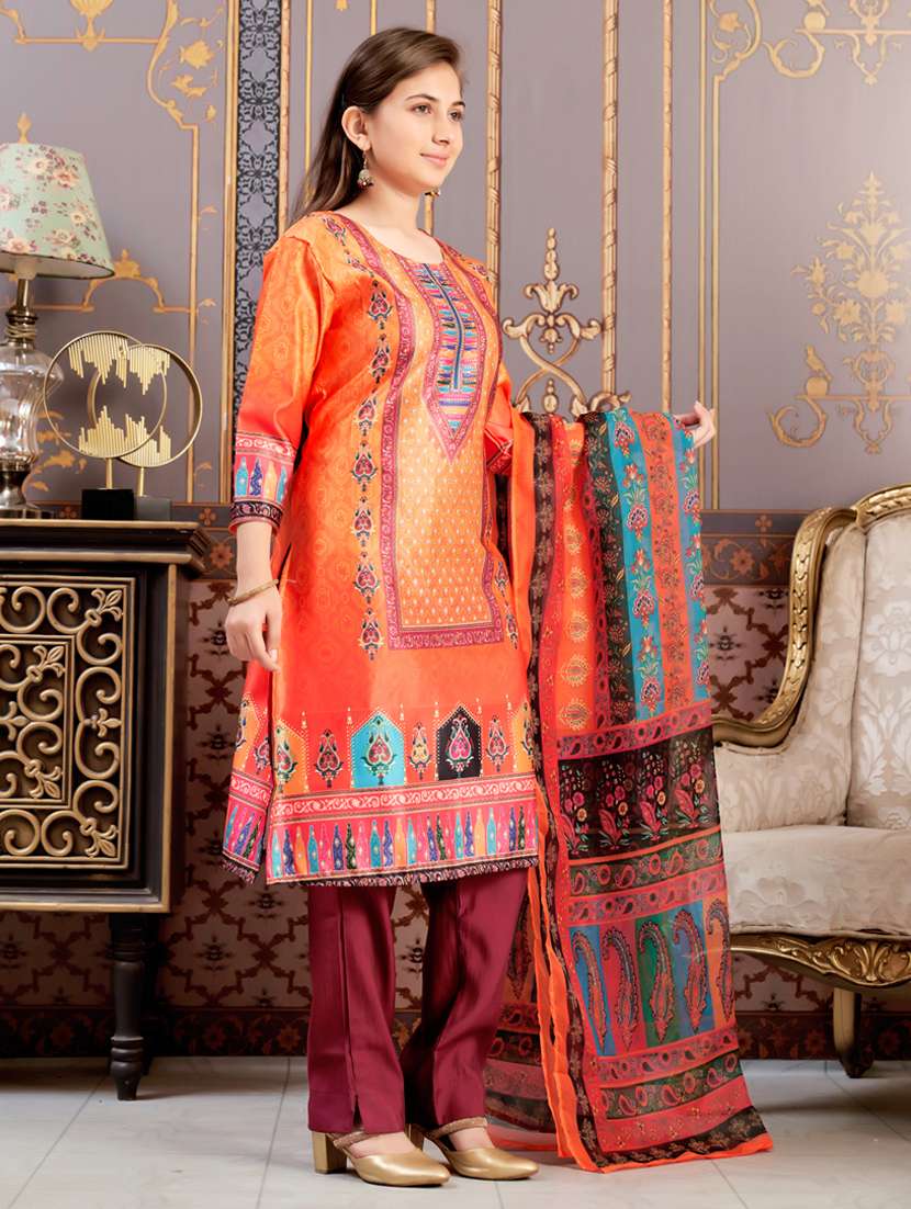 girls printed kurta and pant with dupatta - 21786474 -  Standard Image - 2