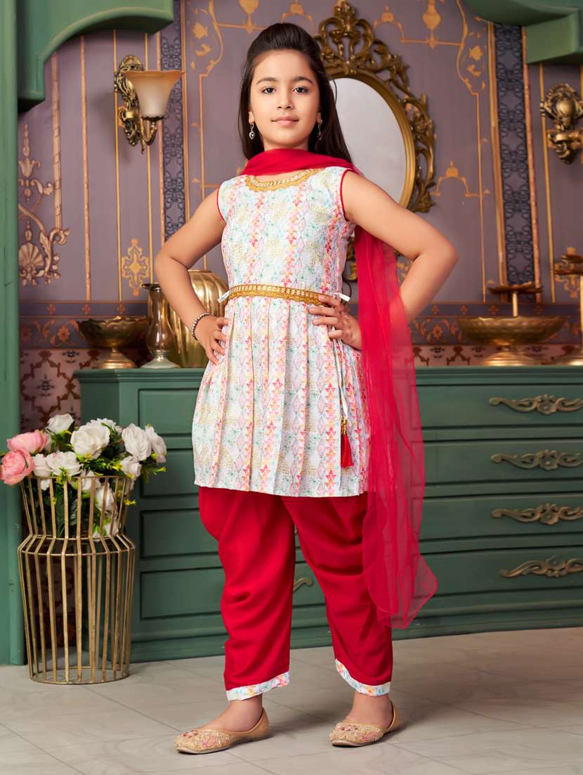 girls printed kurta and salwar with dupatta