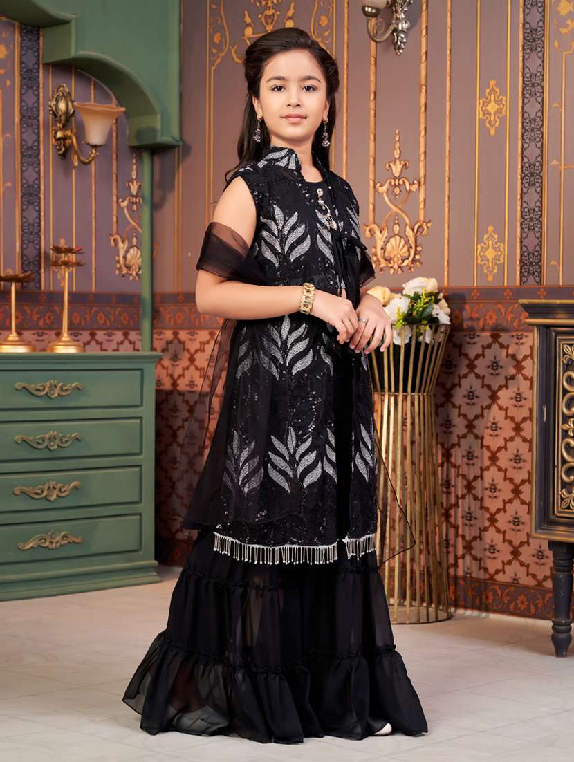 girls sequined kurta and sharara with dupatta   - 21786503 -  Standard Image - 2
