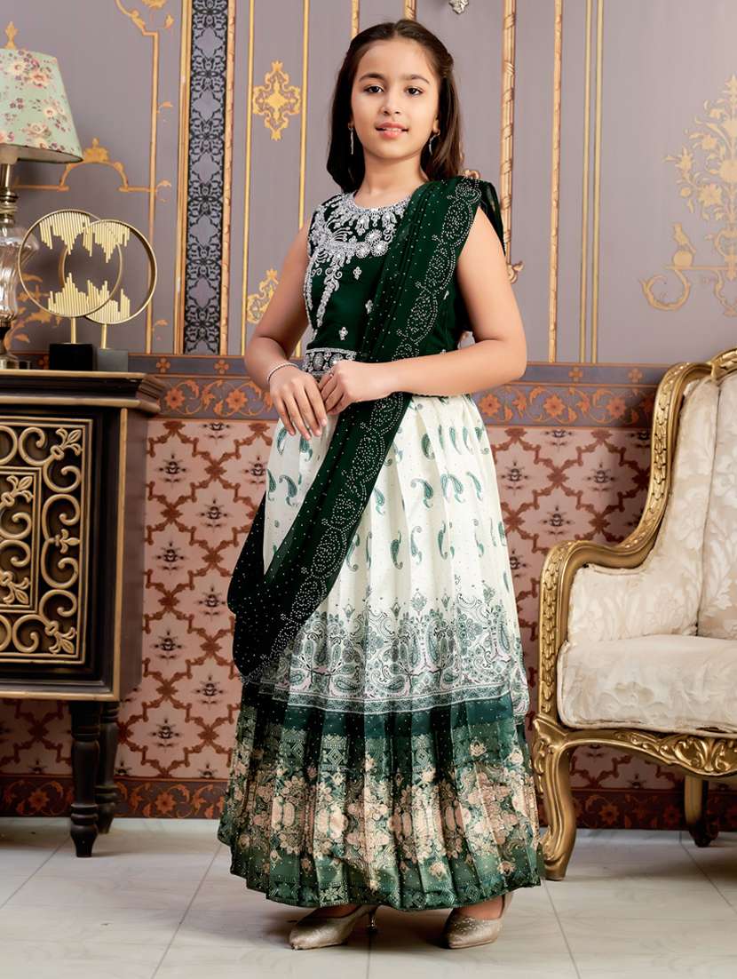 girls solid with work sleeveless lehenga choli set - 21786539 -  Standard Image - 2