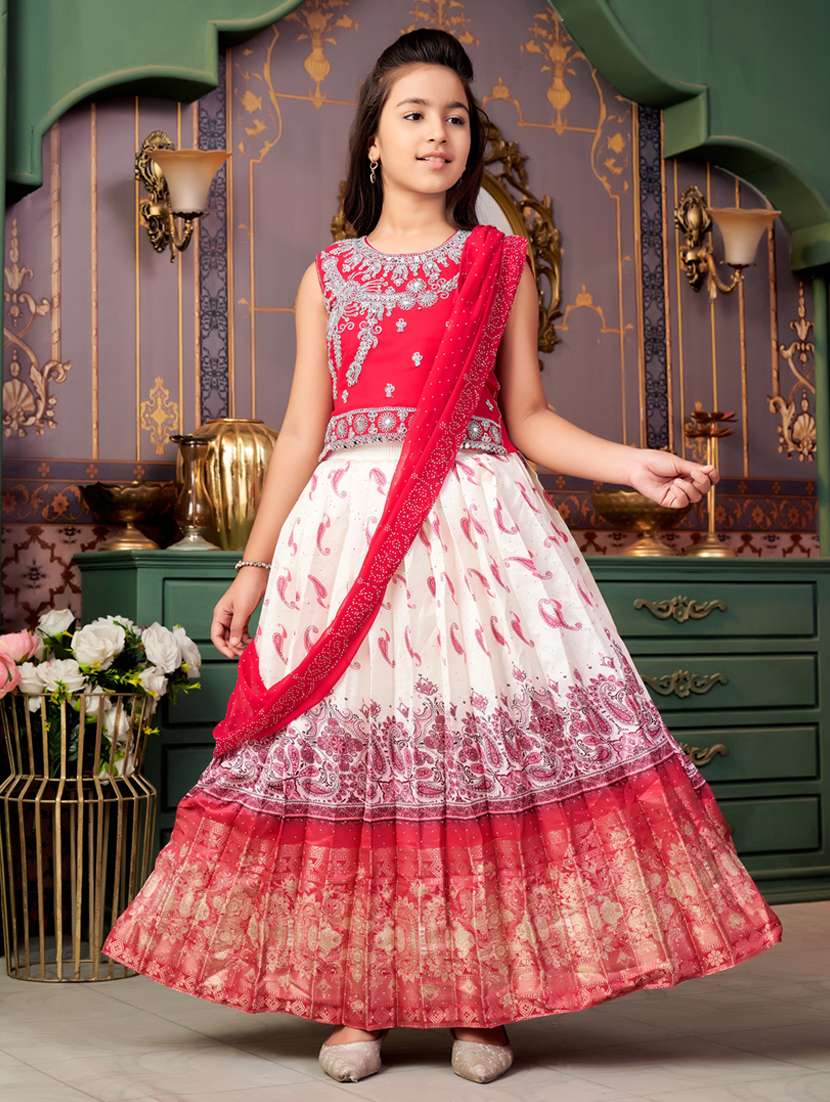 girls solid with work sleeveless lehenga choli set - 21786541 -  Standard Image - 2