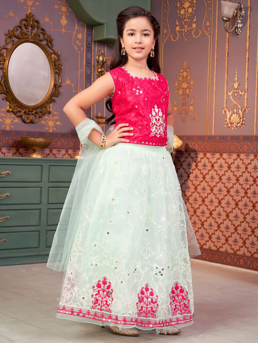 girls solid with work sleeveless lehenga choli set - 21786542 -  Standard Image - 2