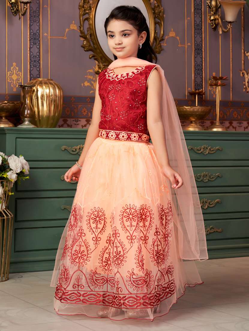 girls embroidered sleeveless lehenga choli - 21786547 -  Standard Image - 2