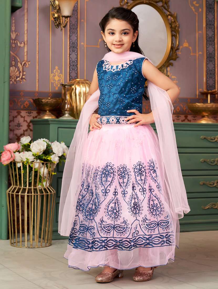 girls solid with work sleeveless lehenga choli set - 21786549 -  Standard Image - 2