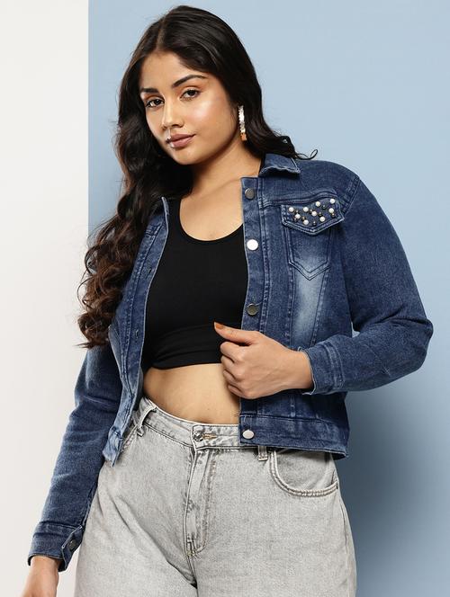 women embellished long sleeves denim jacket - 21786605 - Standard Image - 0
