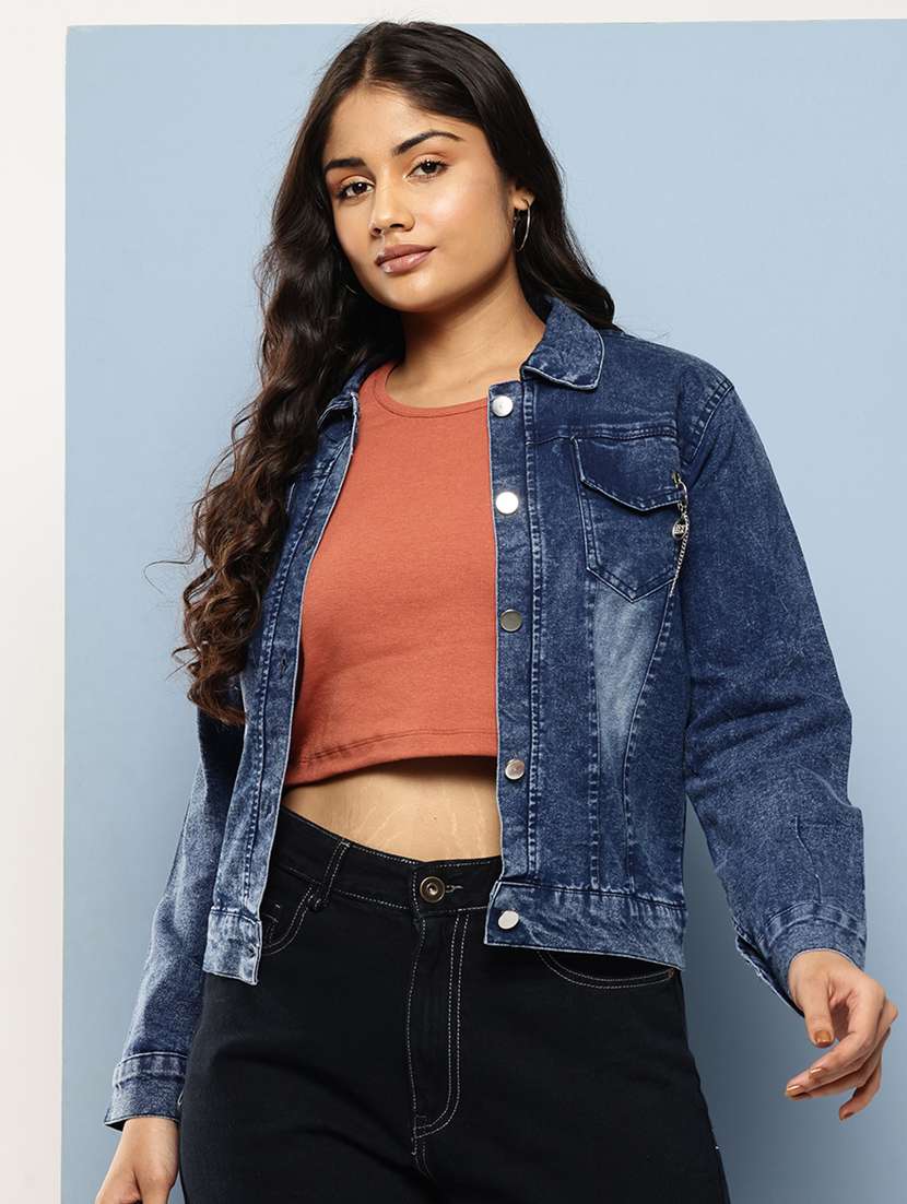 women solid long sleeves denim jacket - 21786607 -  Zoom Image - 0