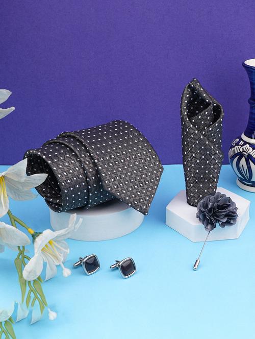 men textured neck tie with pocket square - 21786657 -  Standard Image - 0
