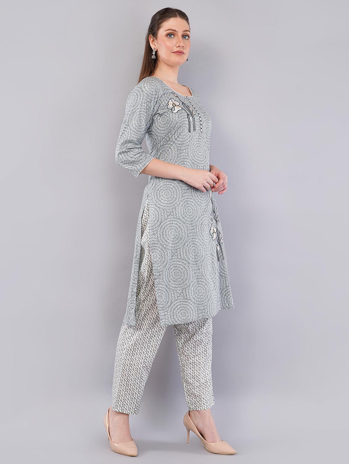 women three quarter sleeve kurta pant with dupatta set - 21786754 - Standard Image - 2
