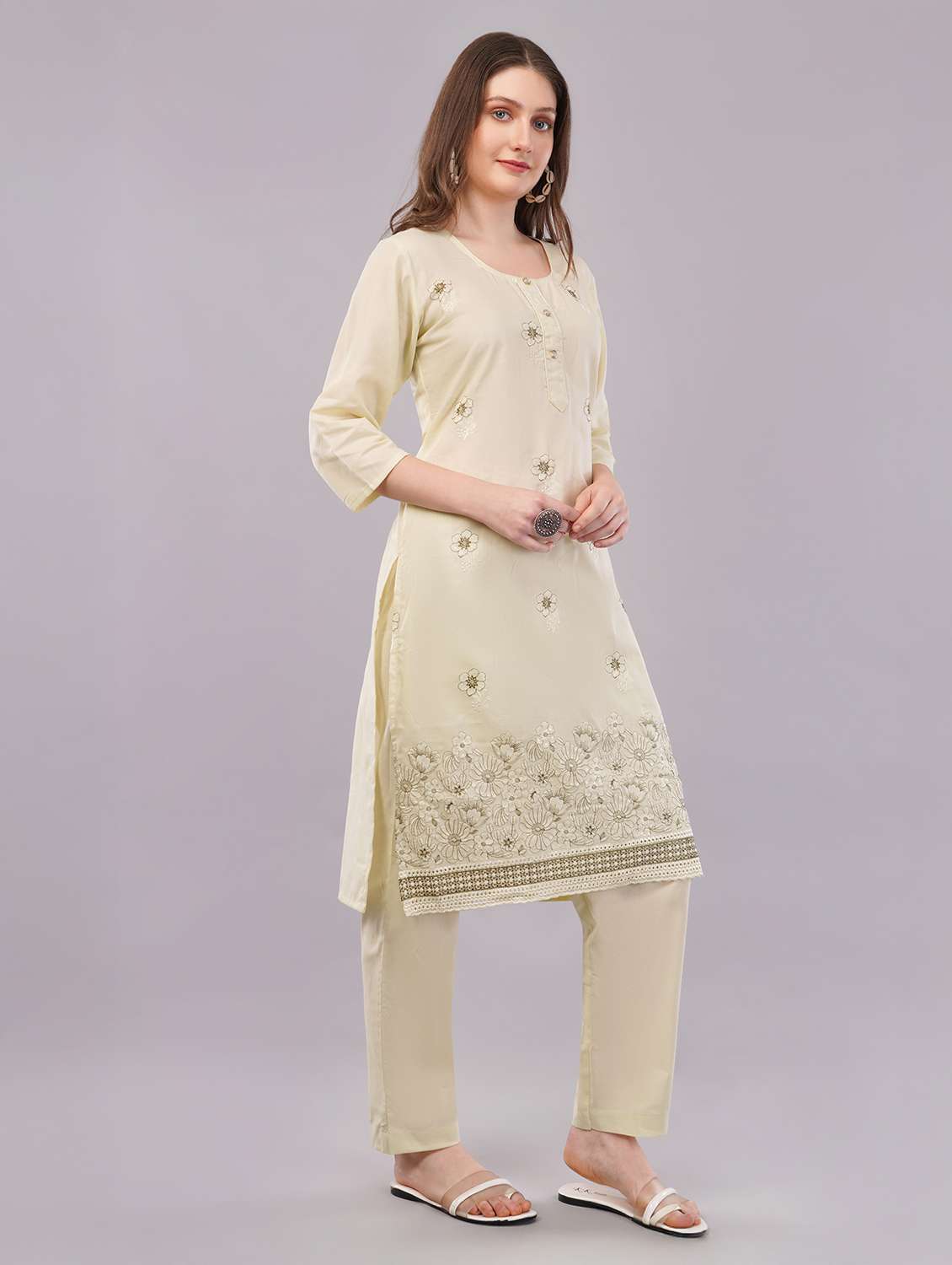 women three quarter sleeve kurta pant with dupatta set - 21786762 -  Standard Image - 2