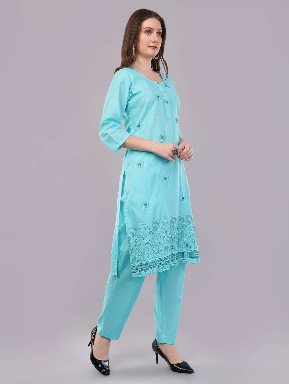 women three quarter sleeve kurta pant with dupatta set - 21786764 - Standard Image - 2