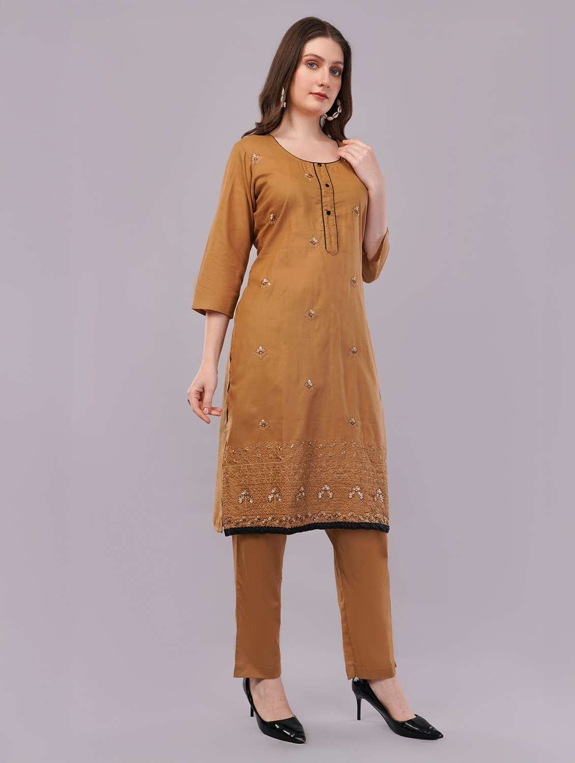 women three quarter sleeve kurta pant with dupatta set - 21786765 -  Standard Image - 2