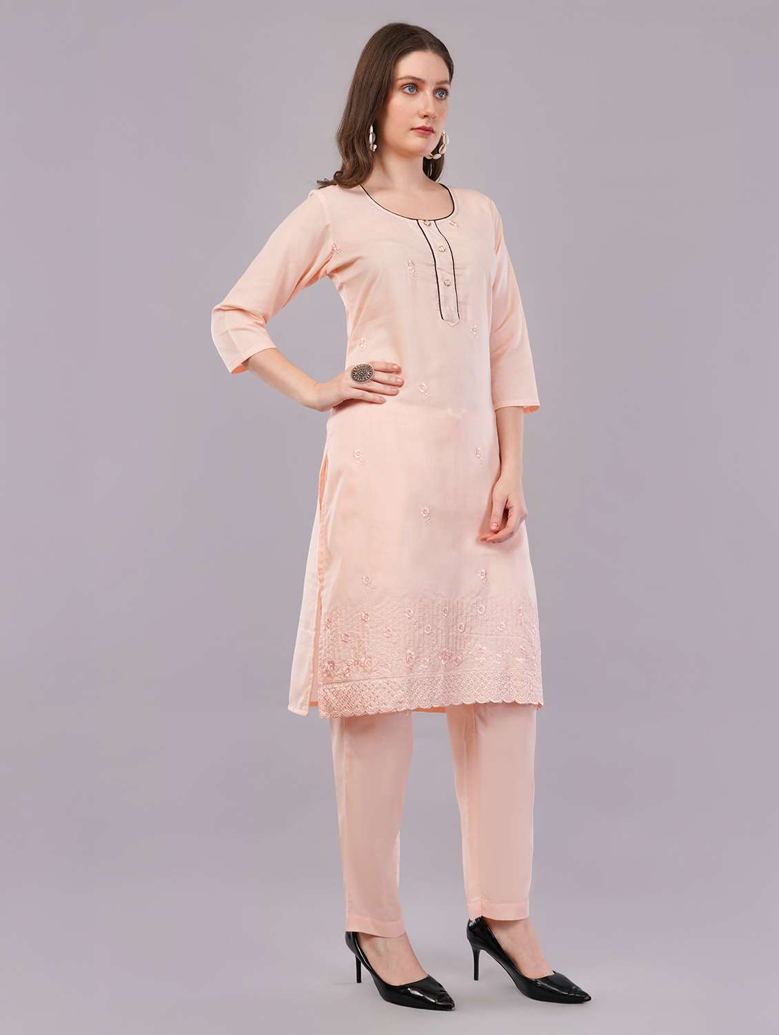 women three quarter sleeve kurta pant with dupatta set - 21786768 -  Standard Image - 2