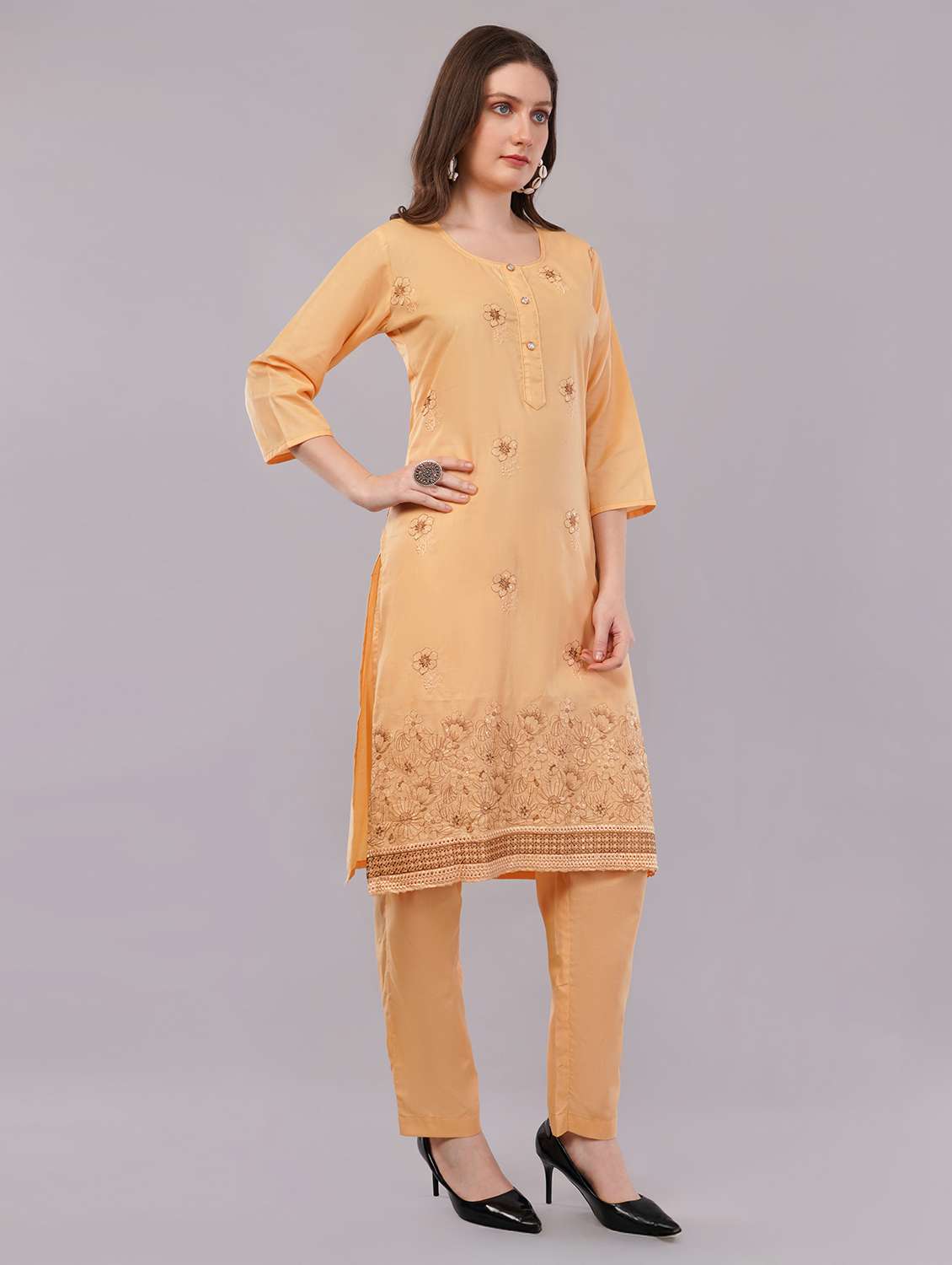 women three quarter sleeve kurta pant with dupatta set - 21786769 -  Standard Image - 2