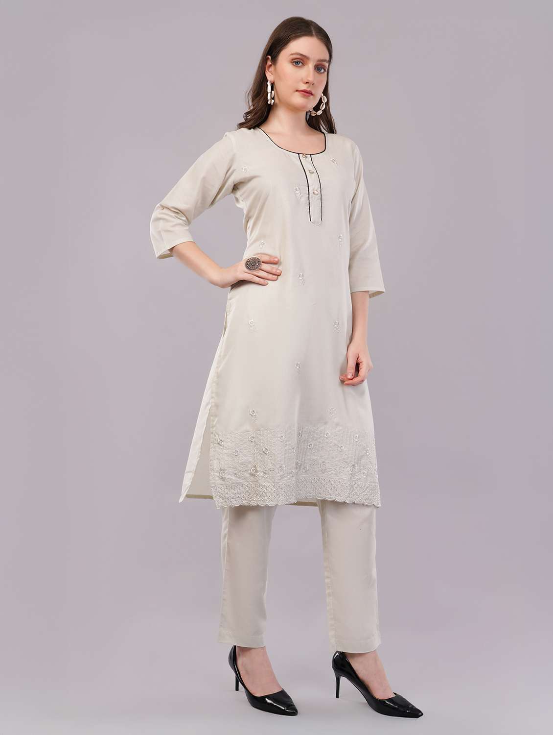 women three quarter sleeve kurta pant with dupatta set - 21786771 -  Standard Image - 2